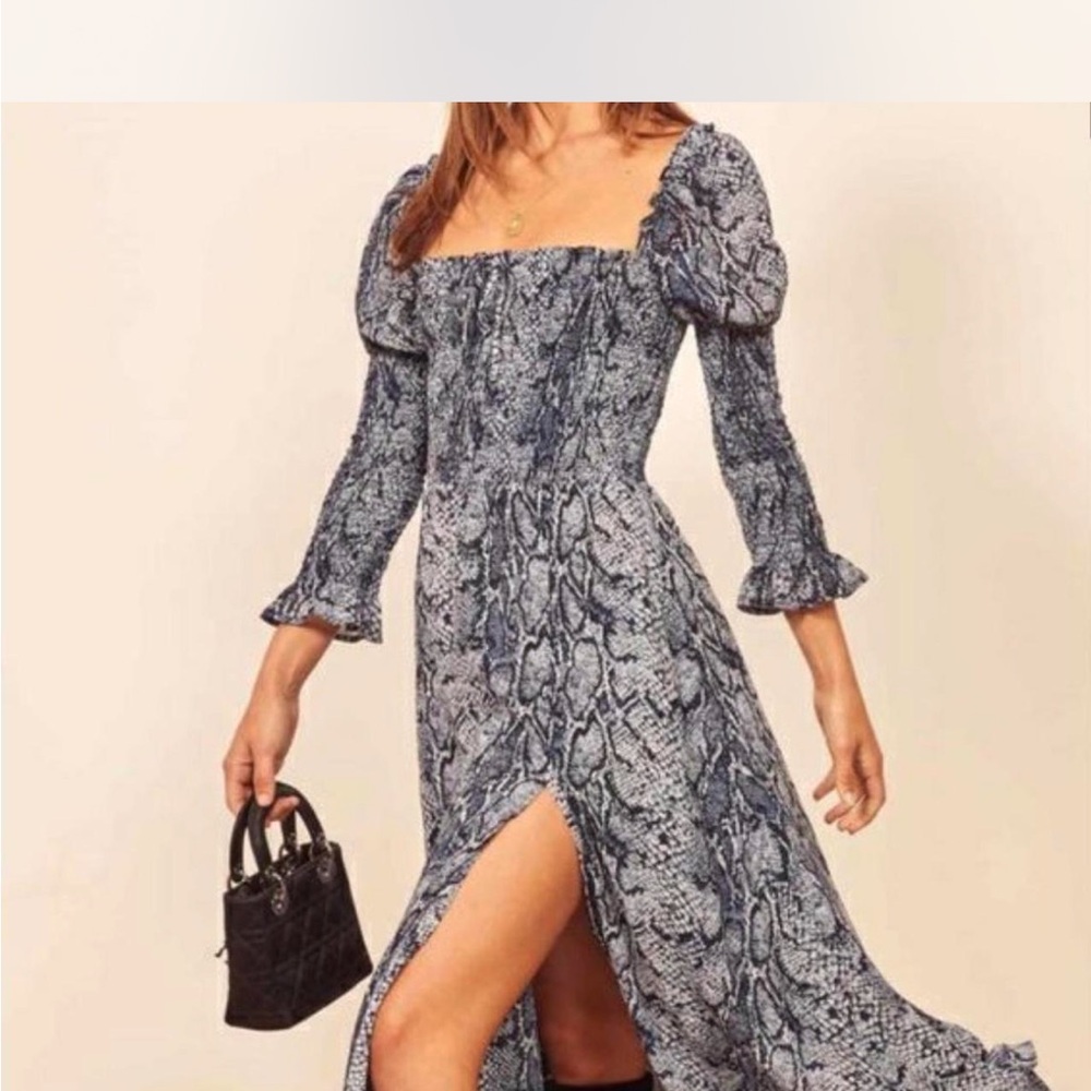 Reformation Long Sleeve Snake Print Dress